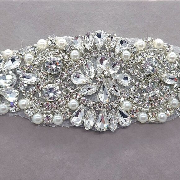 Rhinestone Pearl Beaded Bride Bridal Belt Wedding Dress Sash White Long Plus NWT - Picture 9 of 11